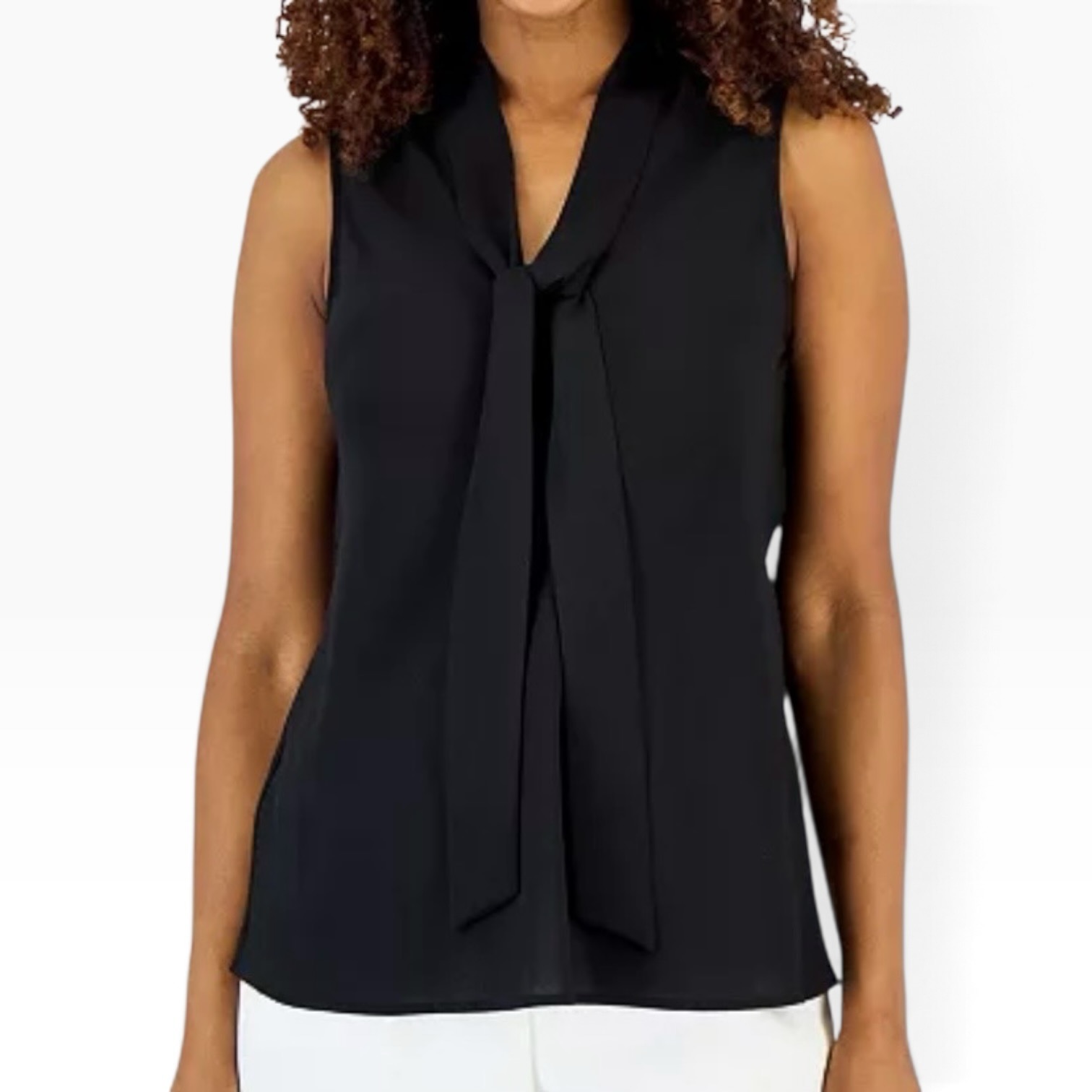 Kasper sleeveless tie-neck blouse
