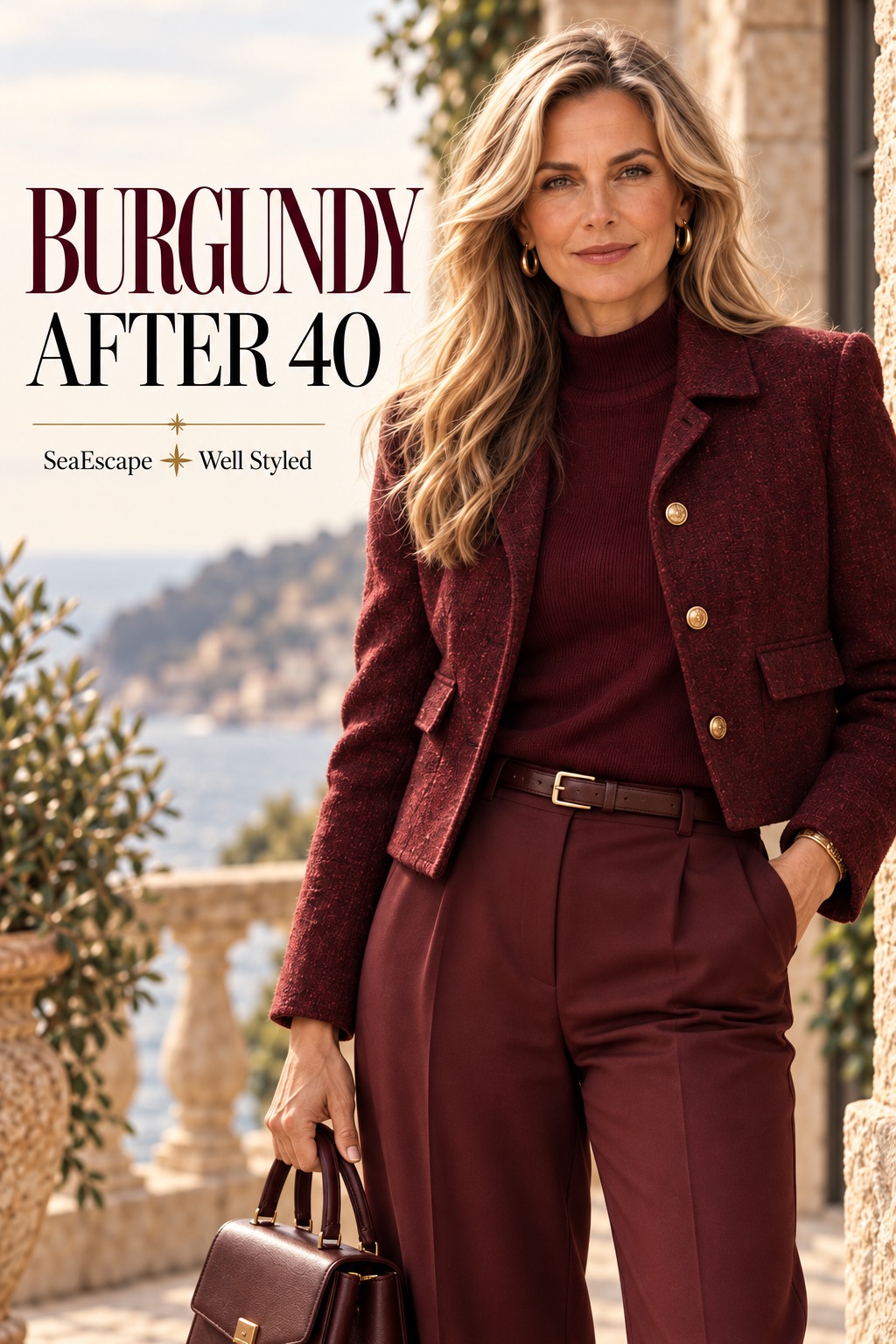 Elegant burgundy fashion and outfit inspiration for women over 40
