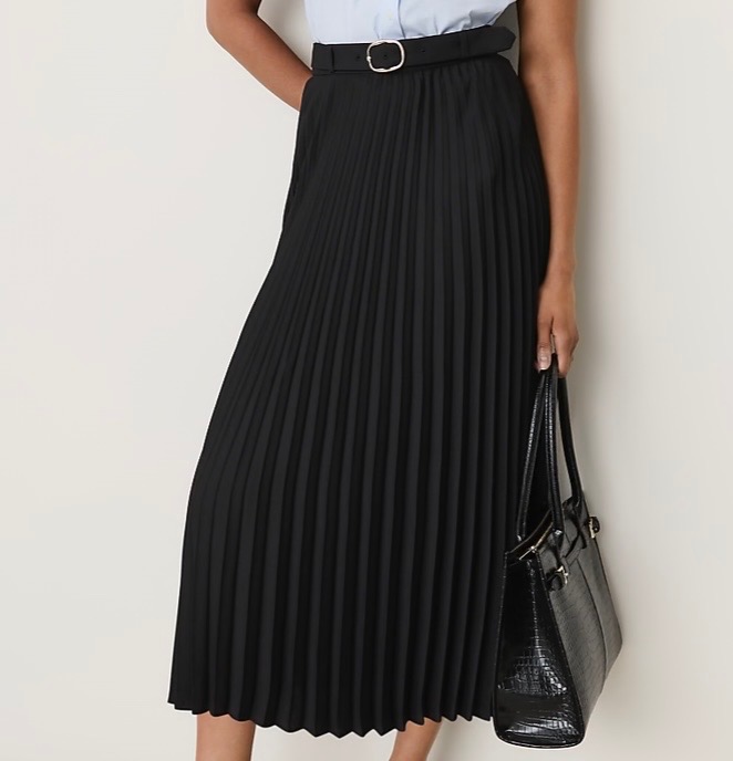 Ann Taylor black Belted Pleated Midi Skirt