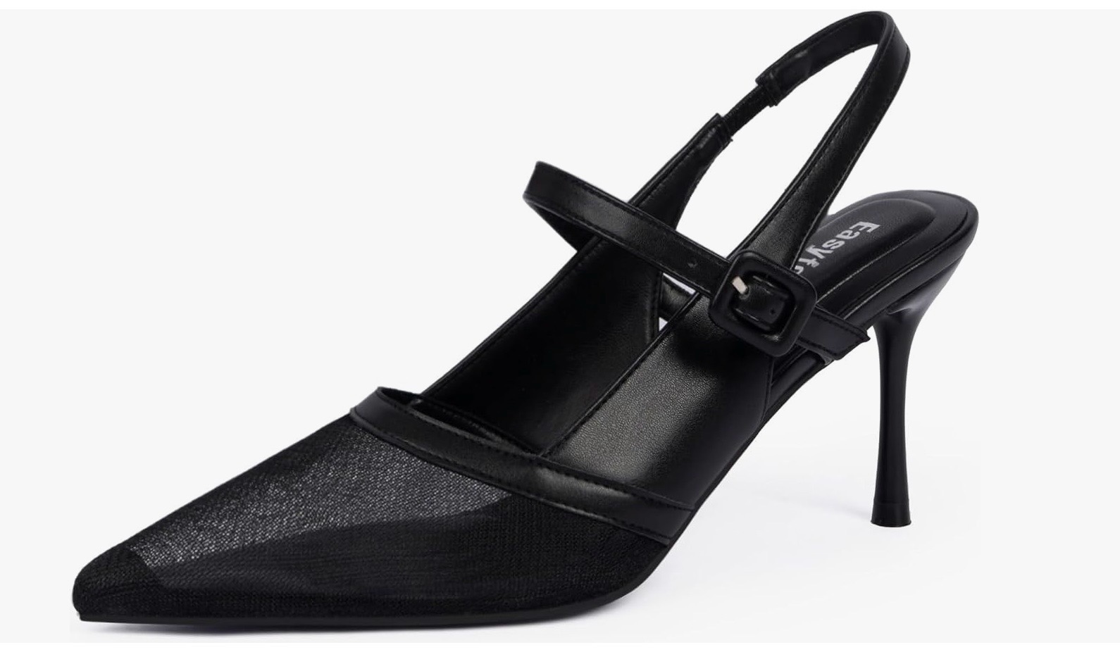 Black pointed toe slingback pump