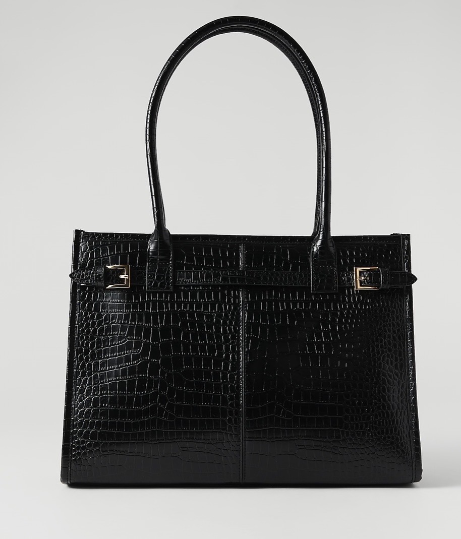 Ann Taylor black Croco Belted Tote