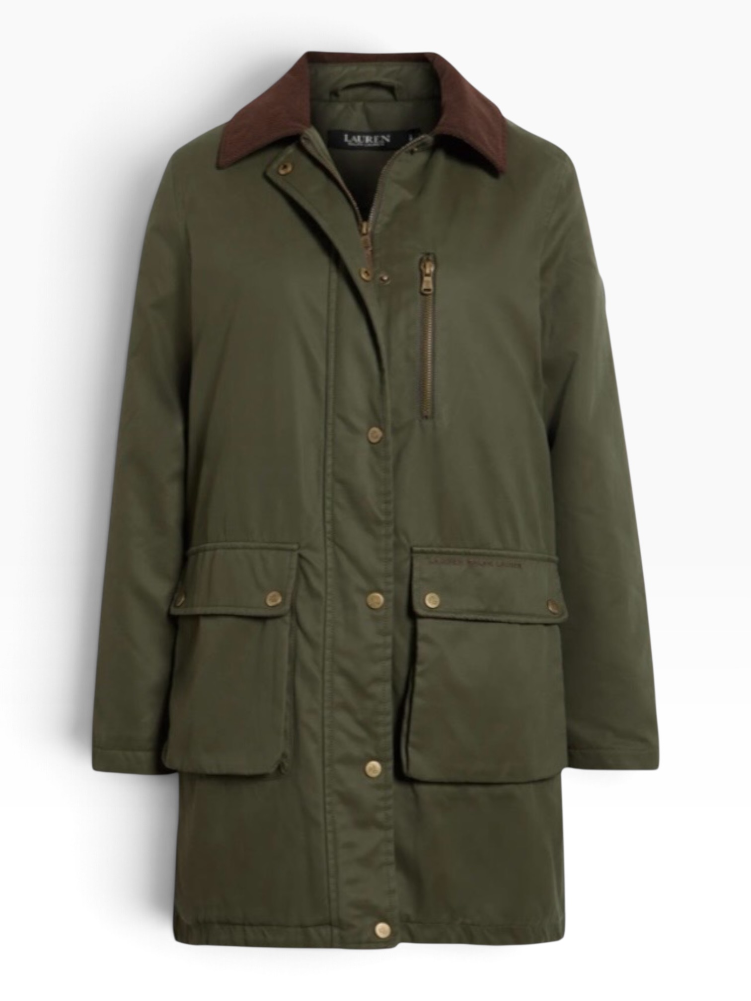 Olive barn jacket with contrasting collar