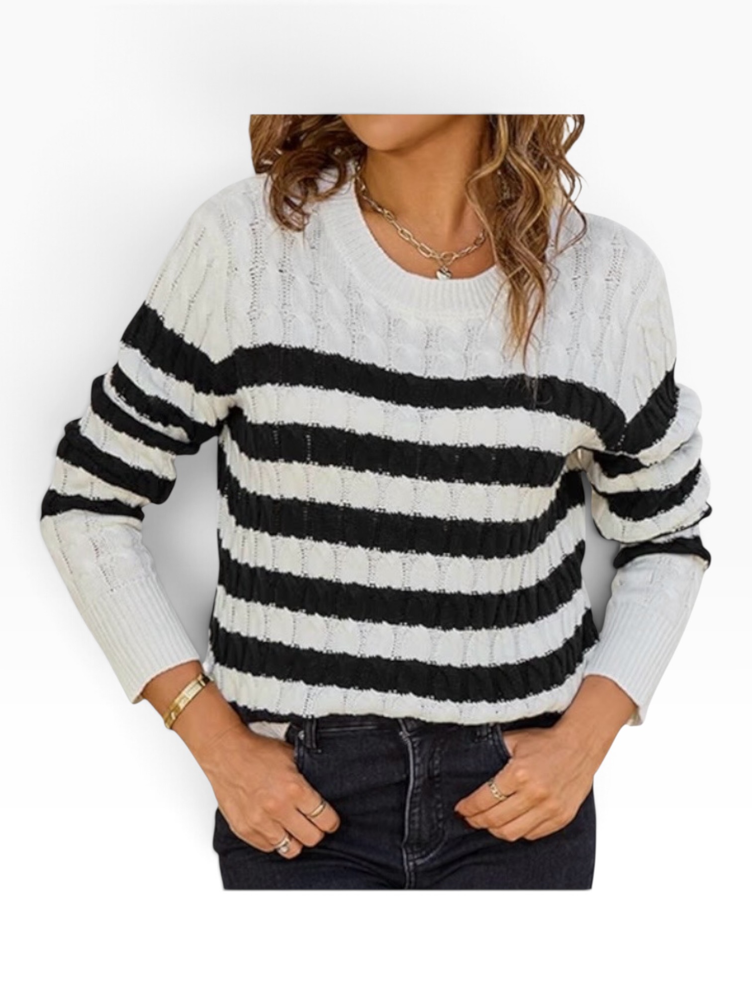 Cream and navy striped sweater