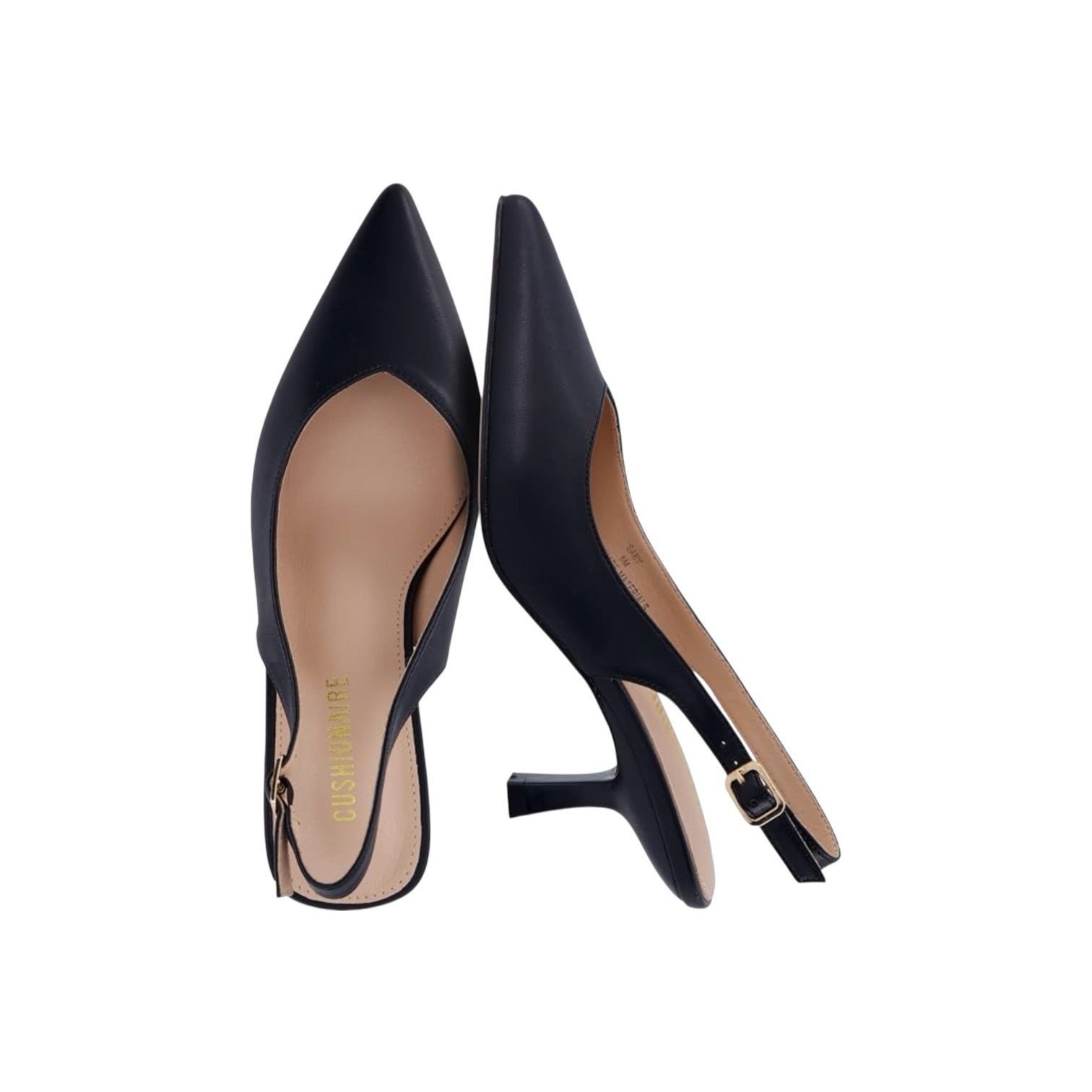 Black pointed-toe slingback heels