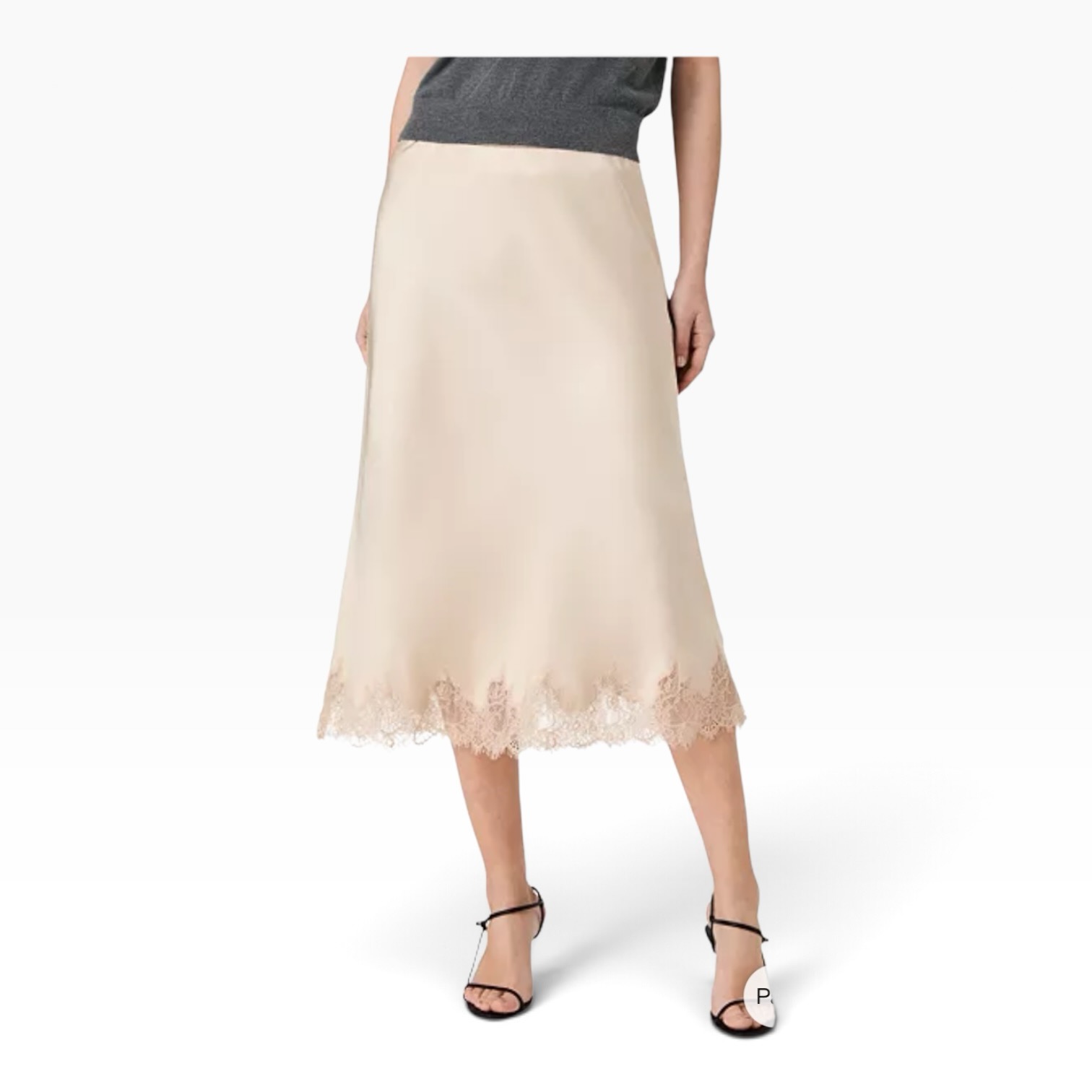 French Connection ivory lace-trim satin skirt