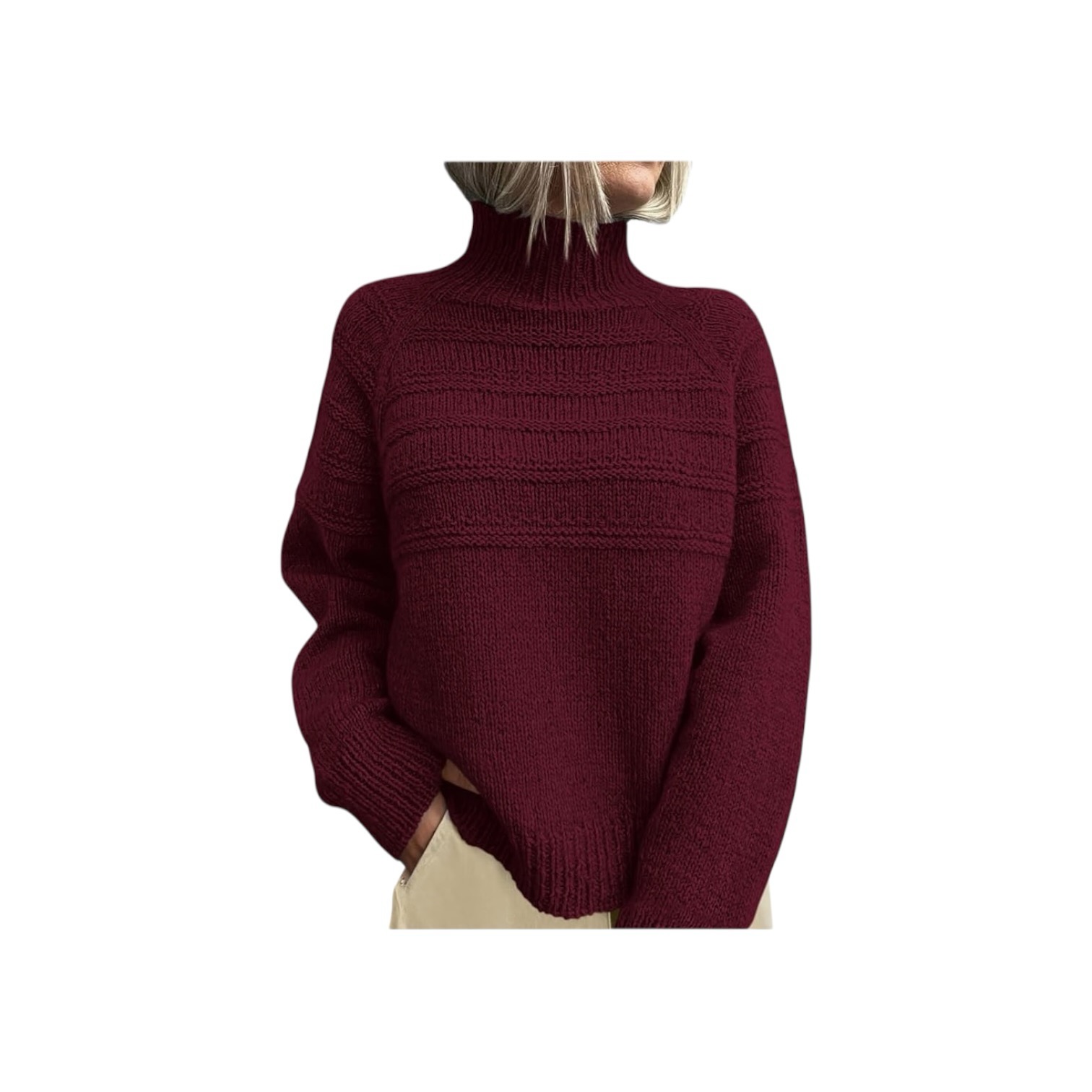 Burgundy textured turtleneck sweater