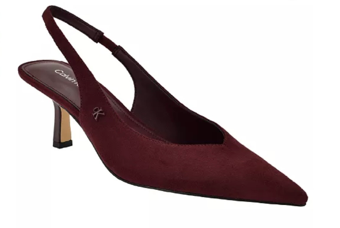 Calvin Klein Chellie merlot suede slingback kitten heel
