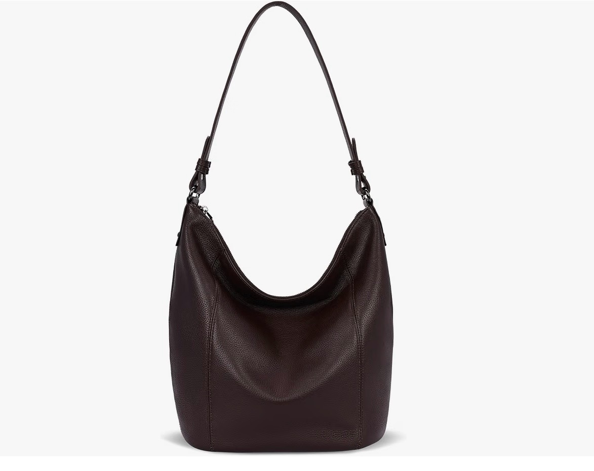 Dark chocolate soft leather slouchy shoulder handbag