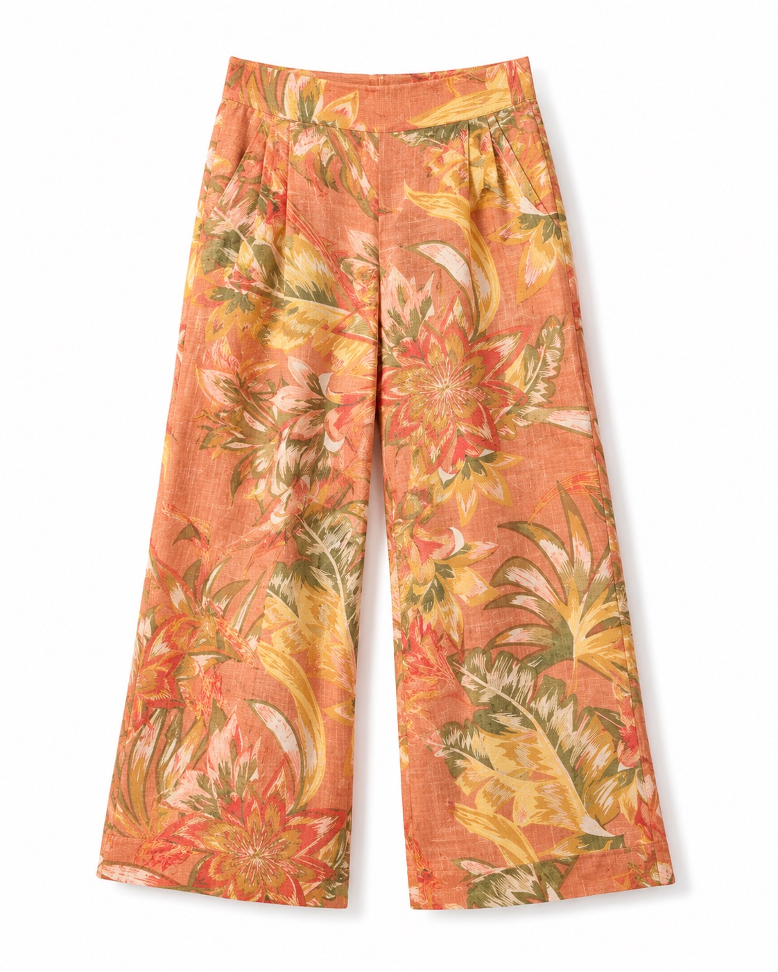 Cable and Gauge printed linen blend pull on crop pant in Contessa