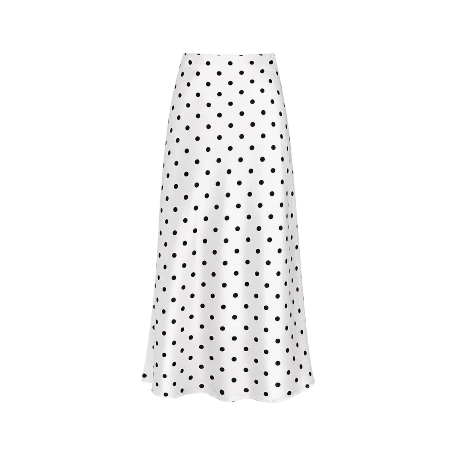 Ivory and black polka dot satin midi skirt