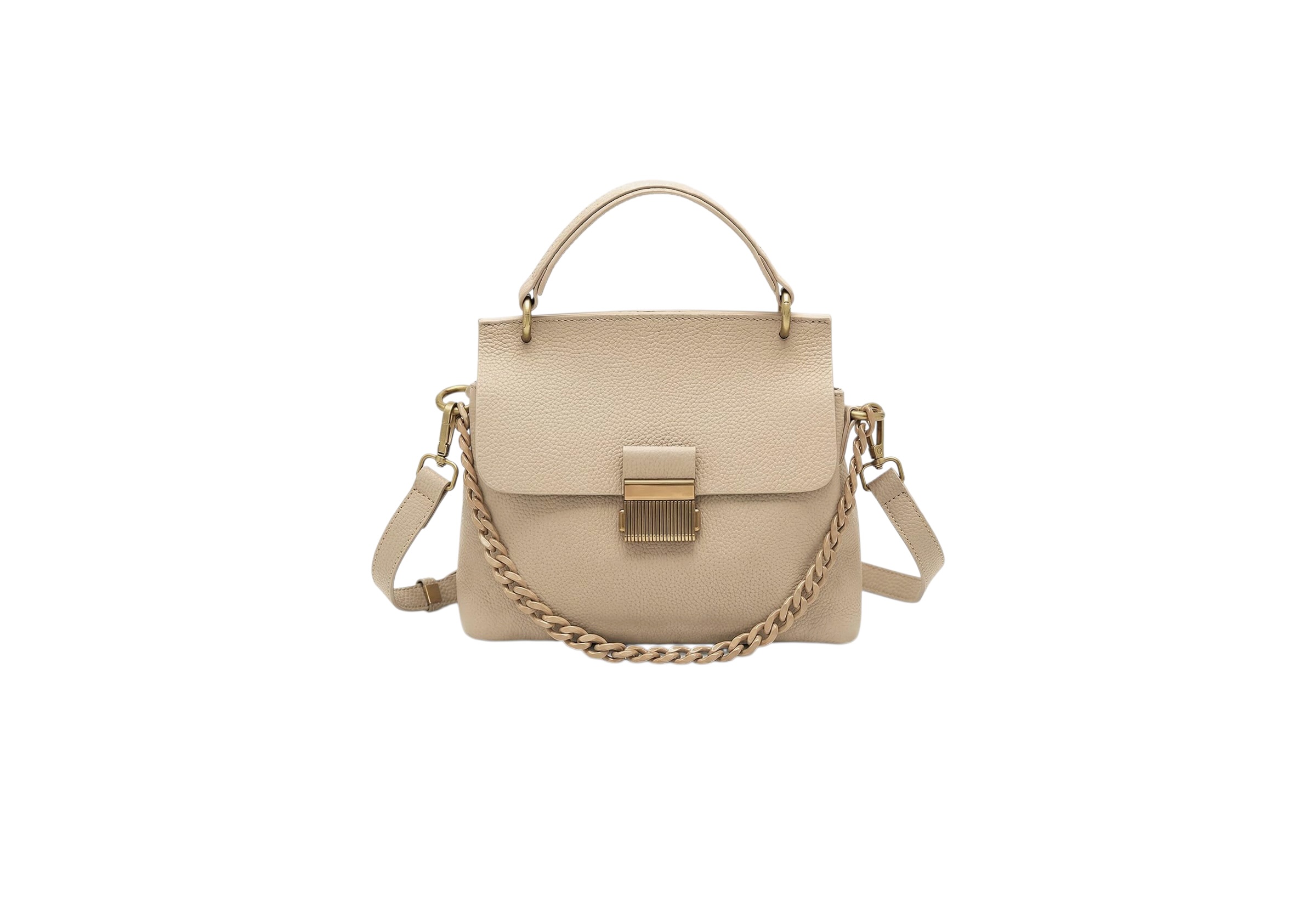 Warm apricot genuine leather structured top-handle handbag with adjustable shoulder strap