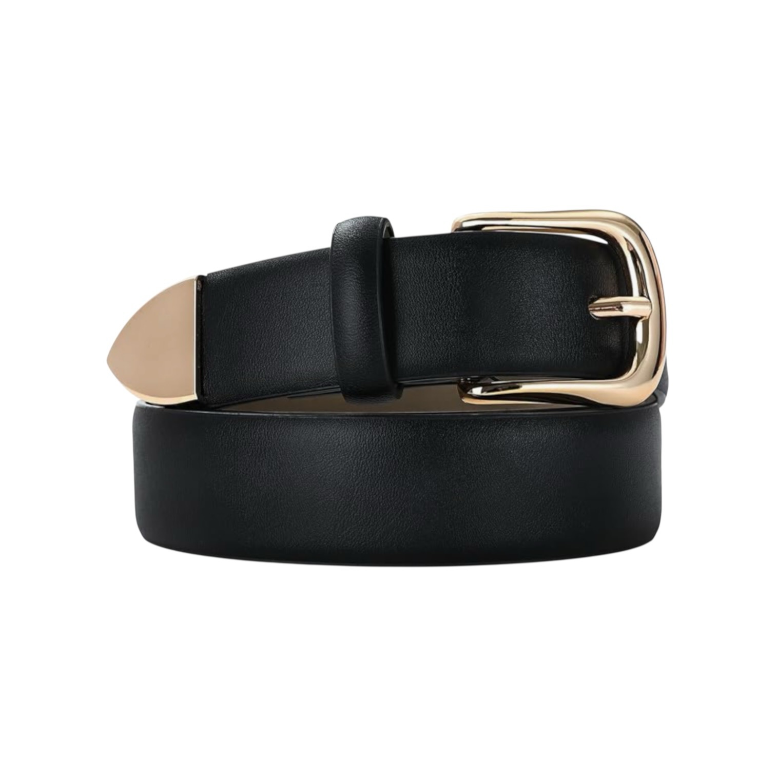 Slim black belt with gold buckle