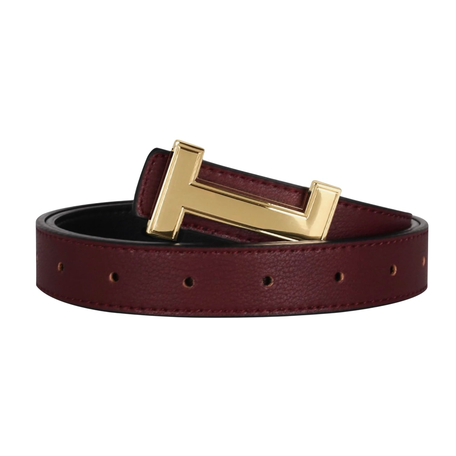 Relang burgundy belt with polished gold buckle